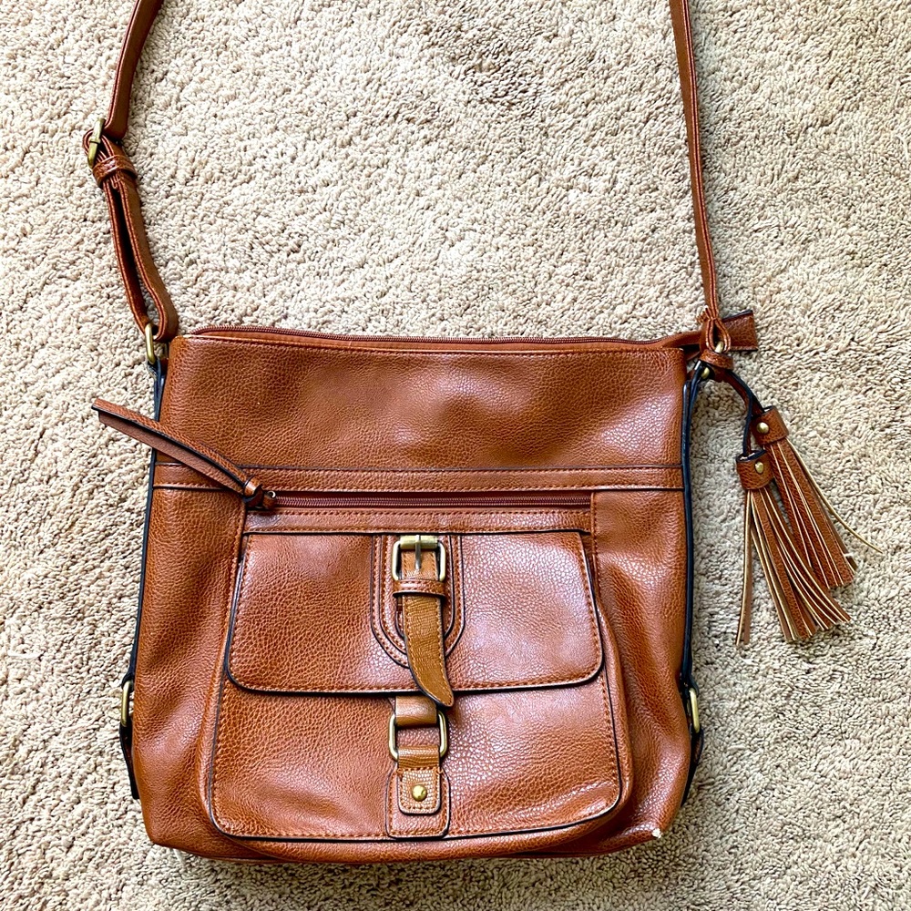 Brown leather crossbody purse